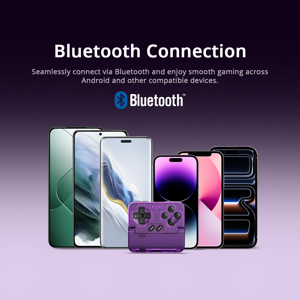 1. Universal Wireless CompatibilityBecause the Pocket Taco uses Bluetooth rather than a physical connector (like USB-C or Lightning), it offers a few distinct advantages:Cross-Platform Support: While the image highlights Android, the device is also compatible with iOS (iPhone), as well as PC and the Nintendo Switch.Case Friendly: Since there is no plug to insert into the phone's port, you don't need to remove your phone case to use the controller.Universal Fit: It can clamp onto phones regardless of where their charging port is located or what type of port they have.2. Smooth PerformanceGameSir has engineered this connection to ensure