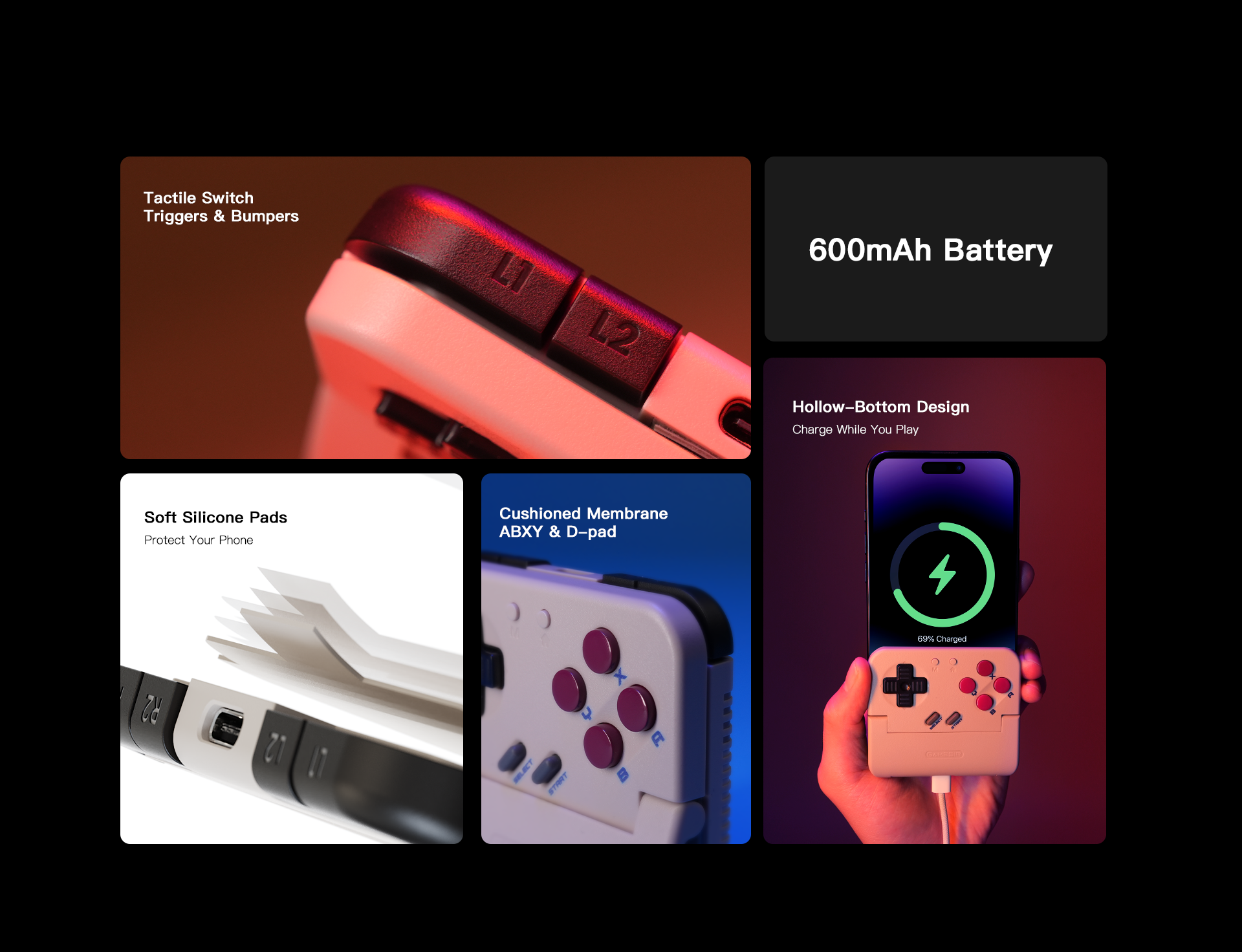1. Hardware & Button MechanicsTactile Switch Triggers & Bumpers: The shoulder buttons (L1/L2, R1/R2) use tactile switches, providing a crisp, clicky response typical of modern controllers.Cushioned Membrane ABXY & D-pad: To maintain a