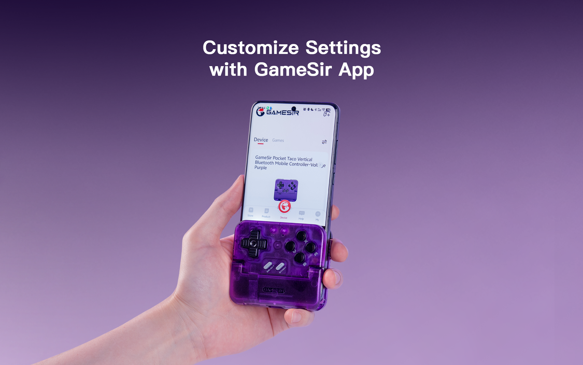 Software Integration of the GameSir Pocket Taco, specifically interacts with the official GameSir App.1. Software Customization & MonitoringGameSir App Integration: The controller is fully compatible with the GameSir App, acting as a central hub for personalization.Device Status: The app provides real-time monitoring of the controller, including accurate battery percentage (e.g., 78% as shown) and current firmware version.Advanced Mapping: Players can use the app to remap buttons, set up turbo functions, and adjust D-pad sensitivity (such as locking diagonals for cleaner retro movement).2. Hardware & Button MechanicsTactile Switch Triggers & Bumpers: The shoulder buttons (L1/L2, R1/R2) use tactile switches for a modern, clicky response.Cushioned Membrane ABXY & D-pad: The face buttons use classic membrane technology to replicate the soft, nostalgic feel of retro handhelds like the Game Boy.Soft Silicone Pads: The interior of the clamp features multi-layered silicone padding to securely grip the phone while preventing scratches.3. Portability & Design ConceptVertical Handheld Gaming: Its unique