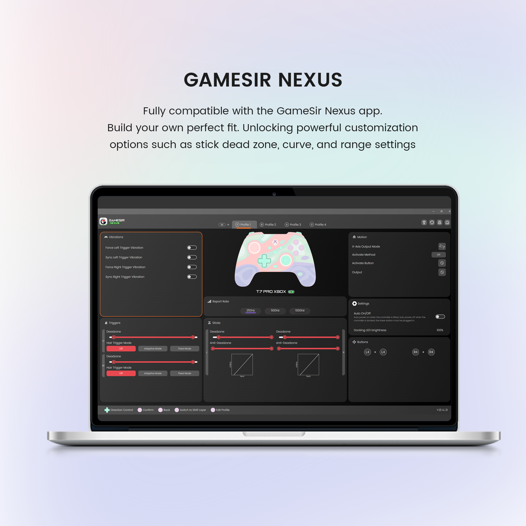 GAMESIR NEXUS Fully compatible with the GameSir Nexus app.Build your own perfect fit.Unlocking powerful customization options such as stick dead zone, curve, and range settings