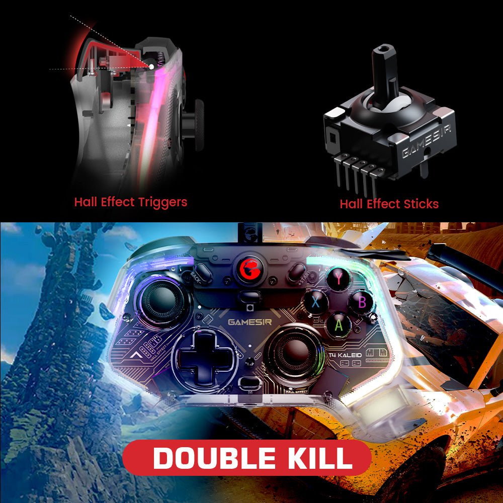 Double Kill: Unleash Precision with GameSir T4 Kaleid's Hall Effect Joysticks and Triggers - GameSir