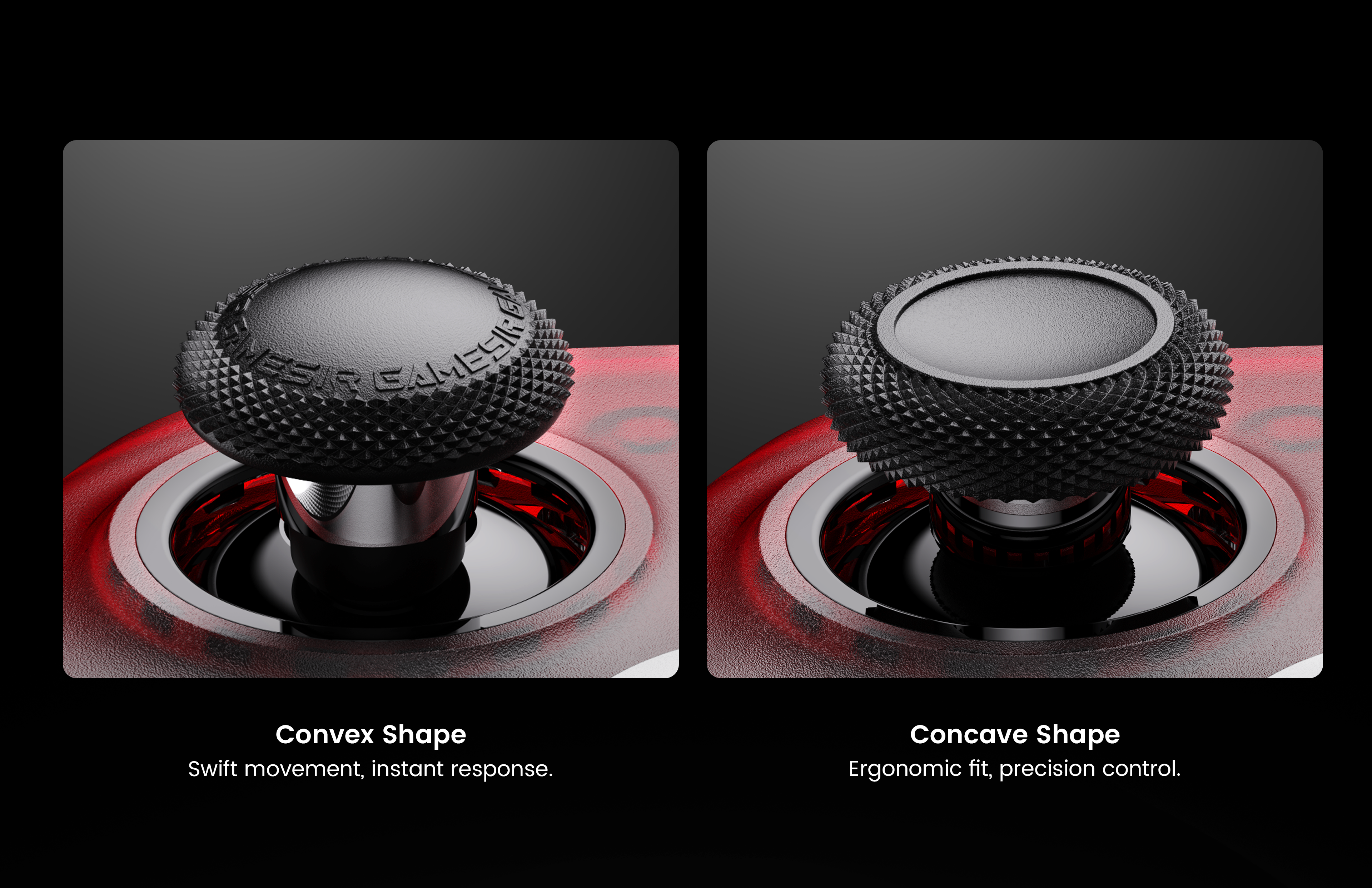 The GameSir Detachable Joystick Caps  offer two distinct profiles to enhance your gameplay: the Convex Shape is designed for swift movement and instant response, while the Concave Shape provides an ergonomic fit for precision control. This set includes three pairs of caps in various heights and shapes, ensuring a tailored experience specifically for the GameSir G7 Pro Series and Cyclone 2 controllers.
