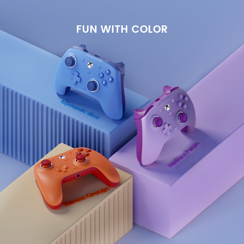 Three striking color options: Dynamic Blue, Vibrant Orange, Radiant Purple 
