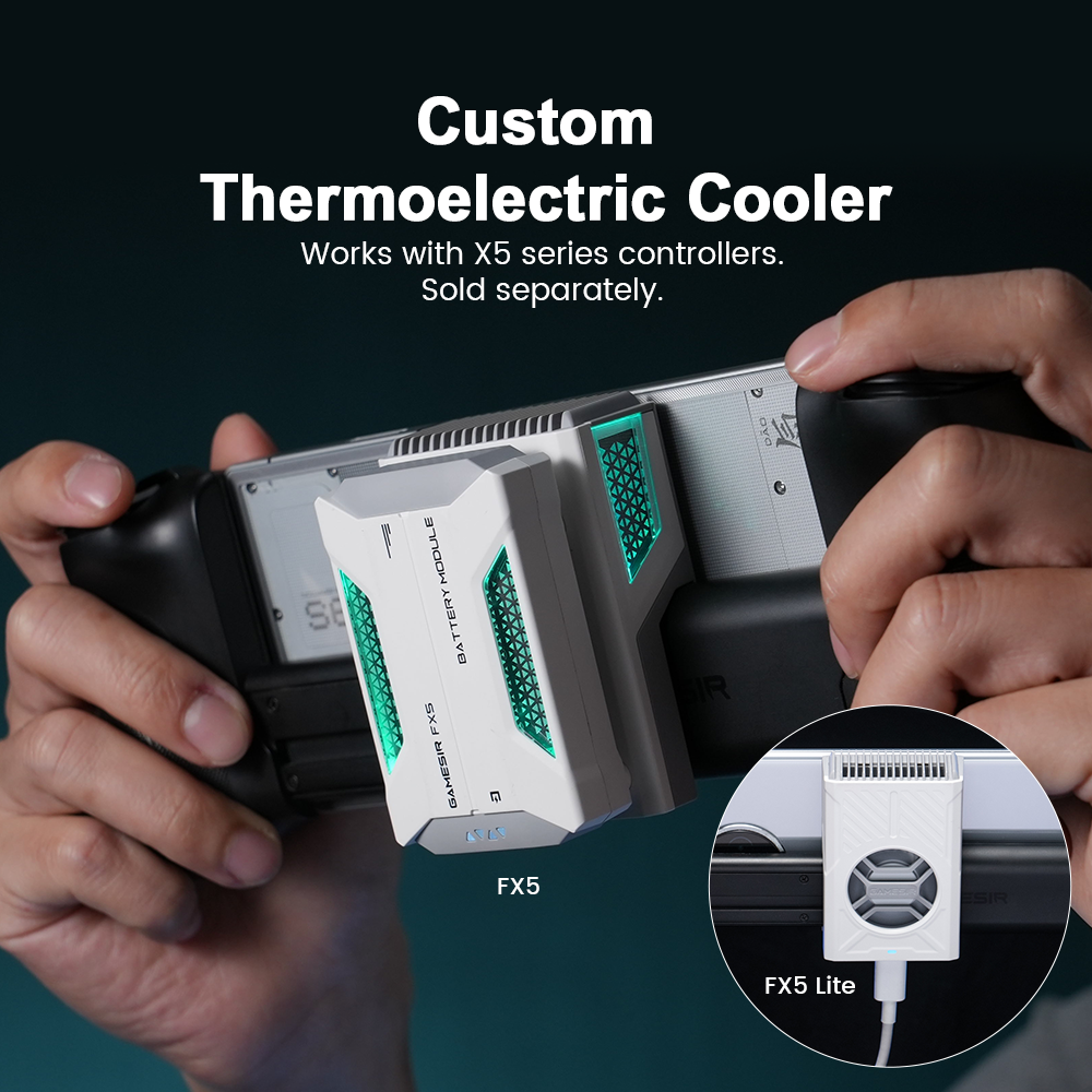 Custom Thermoelectric Cooler - FX5/FX5 Lite is designed to work perfectly with X5 series game controllers. This cooling accessory ensures your device stays cool during intense gaming sessions and is sold separately.