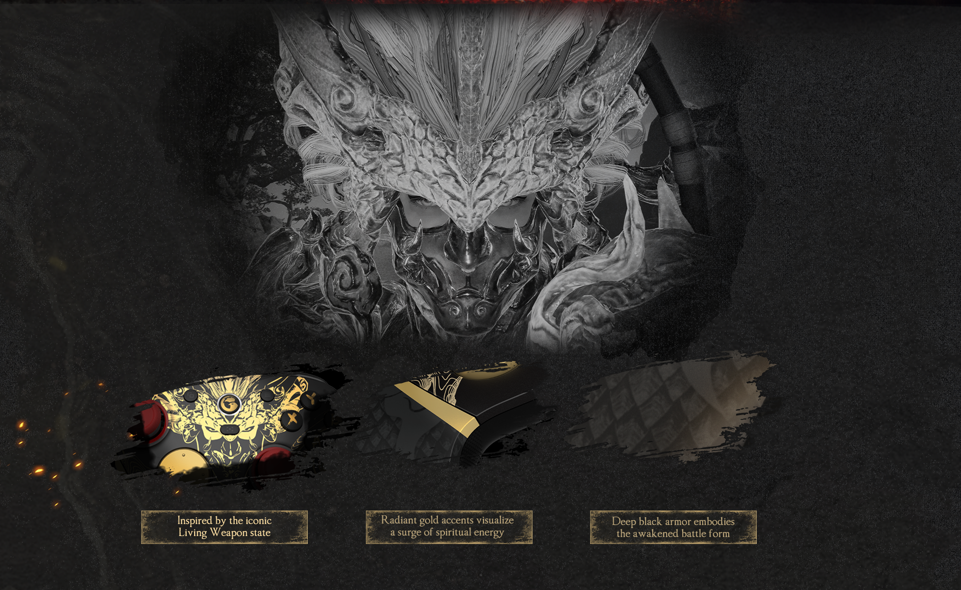 1. The Living Weapon FaceplateThe center of the controller features a highly detailed, demonic mask-like illustration in black and gold.It is 