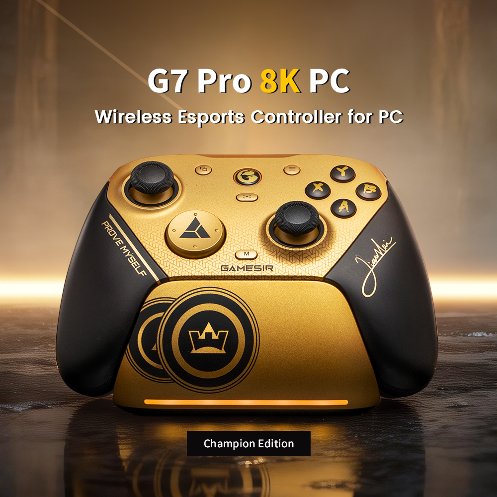 GameSir G7 Pro 8K PC Champion Edition, a flagship wireless esports controller specifically designed for competitive PC gaming.This particular version is a special collaboration with XiaoHai, the world-renowned fighting game champion (best known for his dominance in The King of Fighters and Street Fighter 6).Key Features and Design Details:8000Hz (8K) Polling Rate: The headline feature is its ultra-high 8000Hz report rate, supported in both wired and 2.4G wireless modes.This delivers a near-instant 0.125ms response time, providing the lowest possible input lag for professional-level play.XiaoHai 
