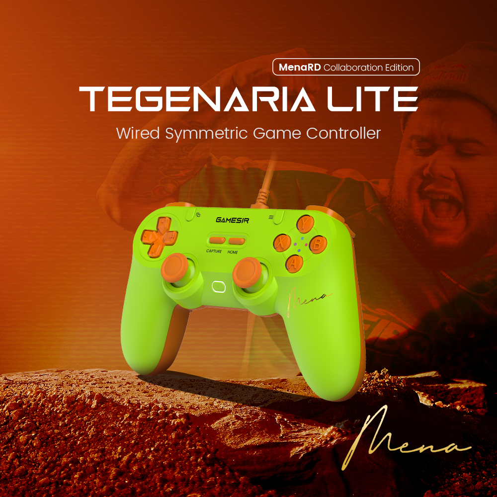  GameSir Tegenaria Lite (MenaRD Collaboration Edition), a specialized peripheral designed for the competitive fighting game community (FGC).Key Features of this Edition:Professional Collaboration: This controller is co-designed with MenaRD (Saul Leonardo Mena II), the legendary two-time Capcom Cup champion. It is tuned to meet the specific ergonomic and performance needs of high-level professional players.6-Button Face Layout: Unlike standard controllers, it features a 6-button layout on the front. This is a 