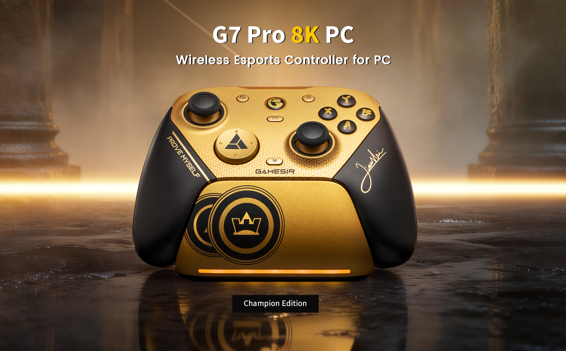 GameSir G7 Pro 8K PC Champion Edition, a flagship wireless esports controller specifically designed for competitive PC gaming.This particular version is a special collaboration with XiaoHai, the world-renowned fighting game champion (best known for his dominance in The King of Fighters and Street Fighter 6).Key Features and Design Details:8000Hz (8K) Polling Rate: The headline feature is its ultra-high 8000Hz report rate, supported in both wired and 2.4G wireless modes.This delivers a near-instant 0.125ms response time, providing the lowest possible input lag for professional-level play.XiaoHai 