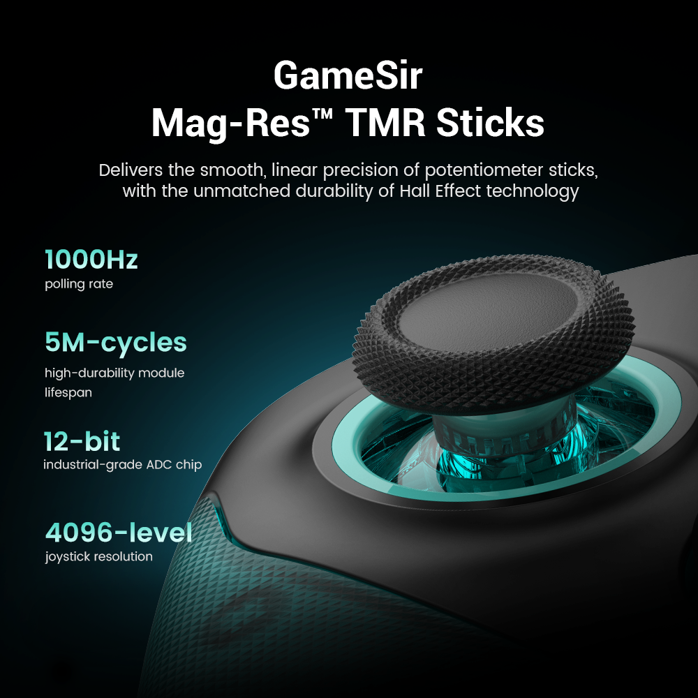 TMR Mag-Res SticksDelivers the smooth, linear precision of potentiometer sticks, with the unmatched durability of Hall Effect technology.