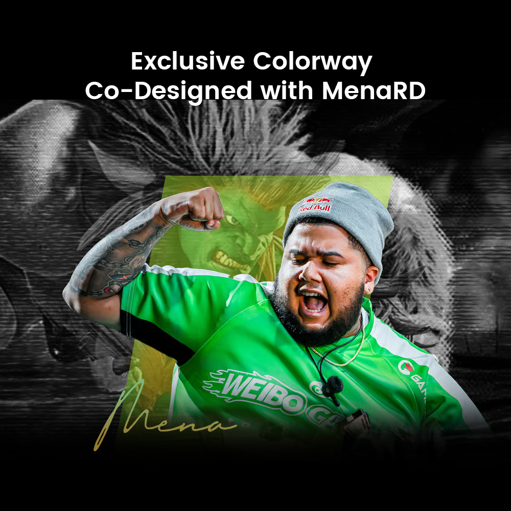 Exclusive Colorway and professional partnership between GameSir and esports legend MenaRD (Saul Leonardo Mena II).1. The Inspiration: BlankaThe character seen in the background of the first image is Blanka from the Street Fighter series.MenaRD is widely considered the greatest Blanka player in the world, having won the Capcom Cup twice using this character.The Green and Orange Palette: The specific 