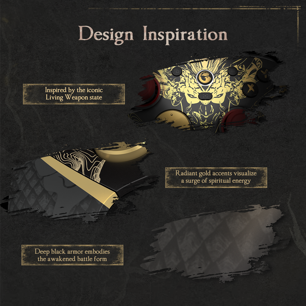 1. The Living Weapon FaceplateThe center of the controller features a highly detailed, demonic mask-like illustration in black and gold.It is 