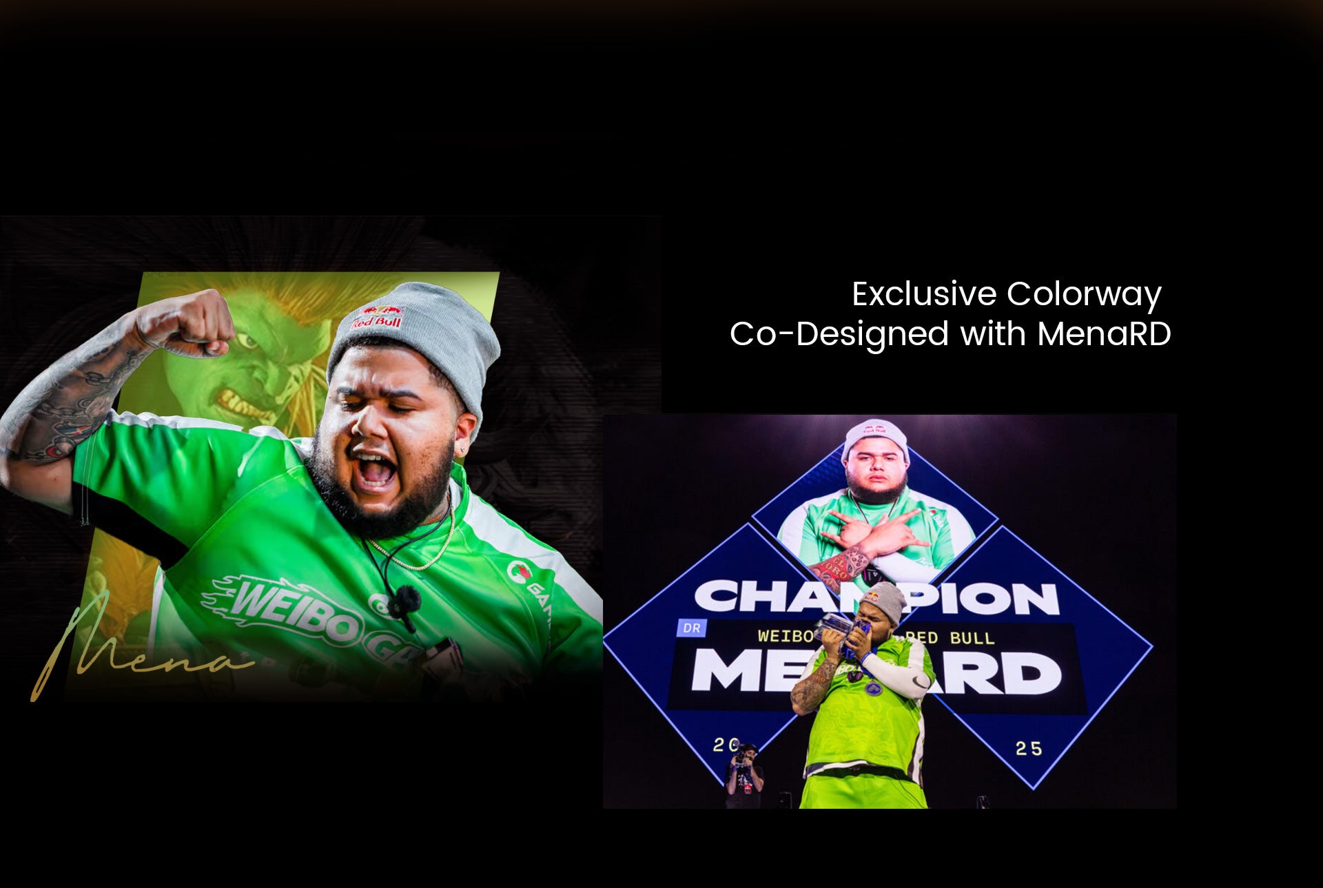 Exclusive Colorway and professional partnership between GameSir and esports legend MenaRD (Saul Leonardo Mena II).1. The Inspiration: BlankaThe character seen in the background of the first image is Blanka from the Street Fighter series.MenaRD is widely considered the greatest Blanka player in the world, having won the Capcom Cup twice using this character.The Green and Orange Palette: The specific 