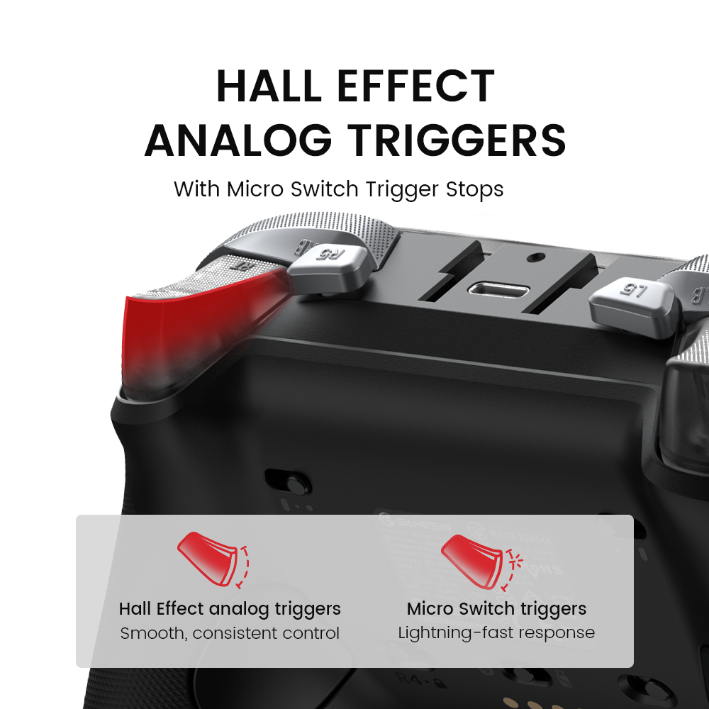Precision TriggersThe GameSir G7 Pro Metallic Silver features Hall Effect analog triggers for smooth, consistent control, combined with Micro Switch trigger stops for lightning-fast response.