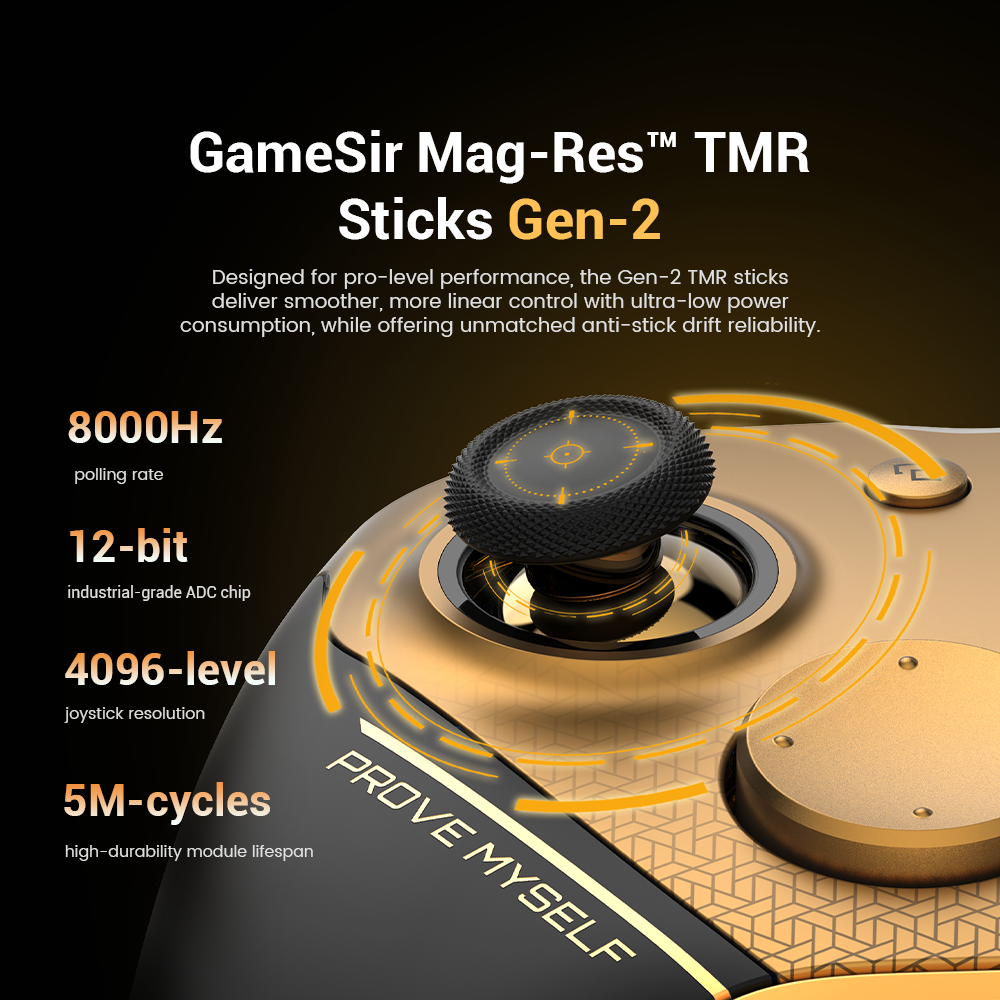 GameSir Mag-Res™ TMR Sticks Gen-2, which is the core hardware upgrade in the G7 Pro 8K PC Champion Edition.1. What is TMR (Tunneling Magnetoresistance)?TMR is a high-end magnetic sensing technology.While standard controllers use 