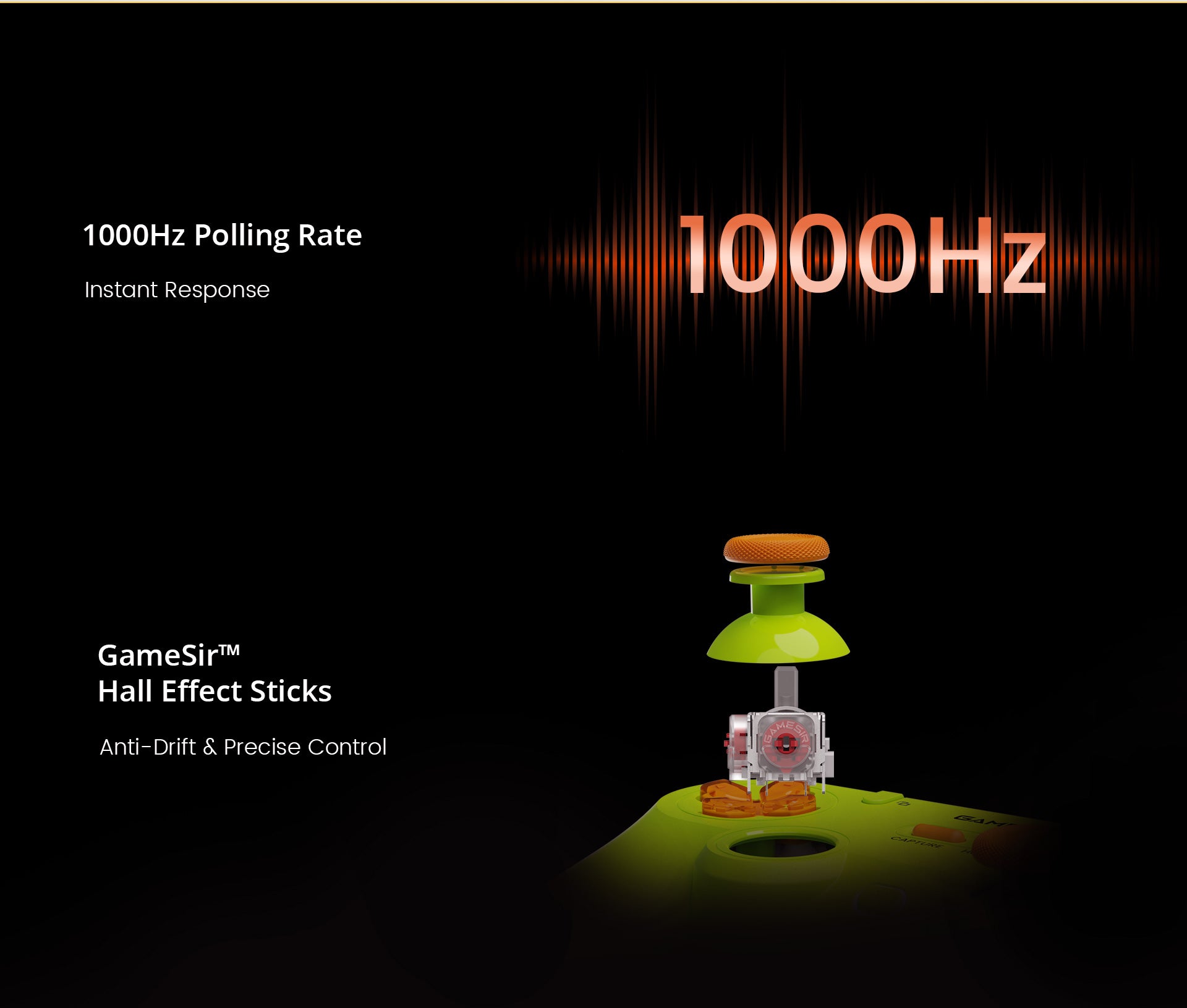 GameSir Tegenaria Lite (MenaRD Collaboration Edition), a specialized wired controller designed for high-performance gaming.1. 1000Hz Polling RateThis metric defines the speed at which the controller communicates with your PC or console.Instant Response: A 1000Hz polling rate means the controller reports its input every 1.0 millisecond.The Advantage: This ultra-high frequency minimizes input lag, ensuring that every button press and stick movement is registered near-instantaneously. For competitive fighting games (the genre this controller is tuned for), this is critical for executing 
