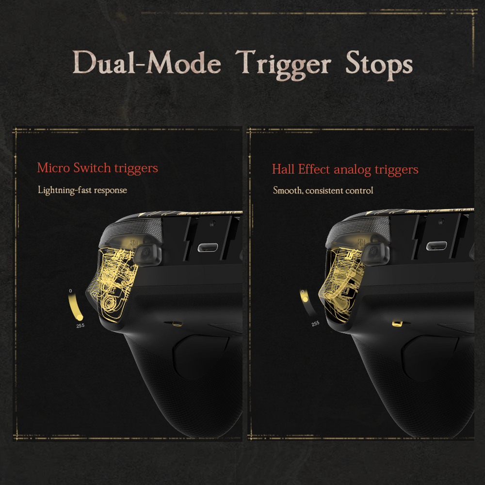 The Dual-Mode Trigger Stops found on the GameSir G7 Pro 8K PC (including the Nioh 3 Edition).This feature allows you to customize the behavior of the LT and RT triggers to match the type of game you are playing.Here is a breakdown of the two modes mentioned:1. Hall Effect Analog Mode (Standard Pull)How it works: Uses magnetic 
