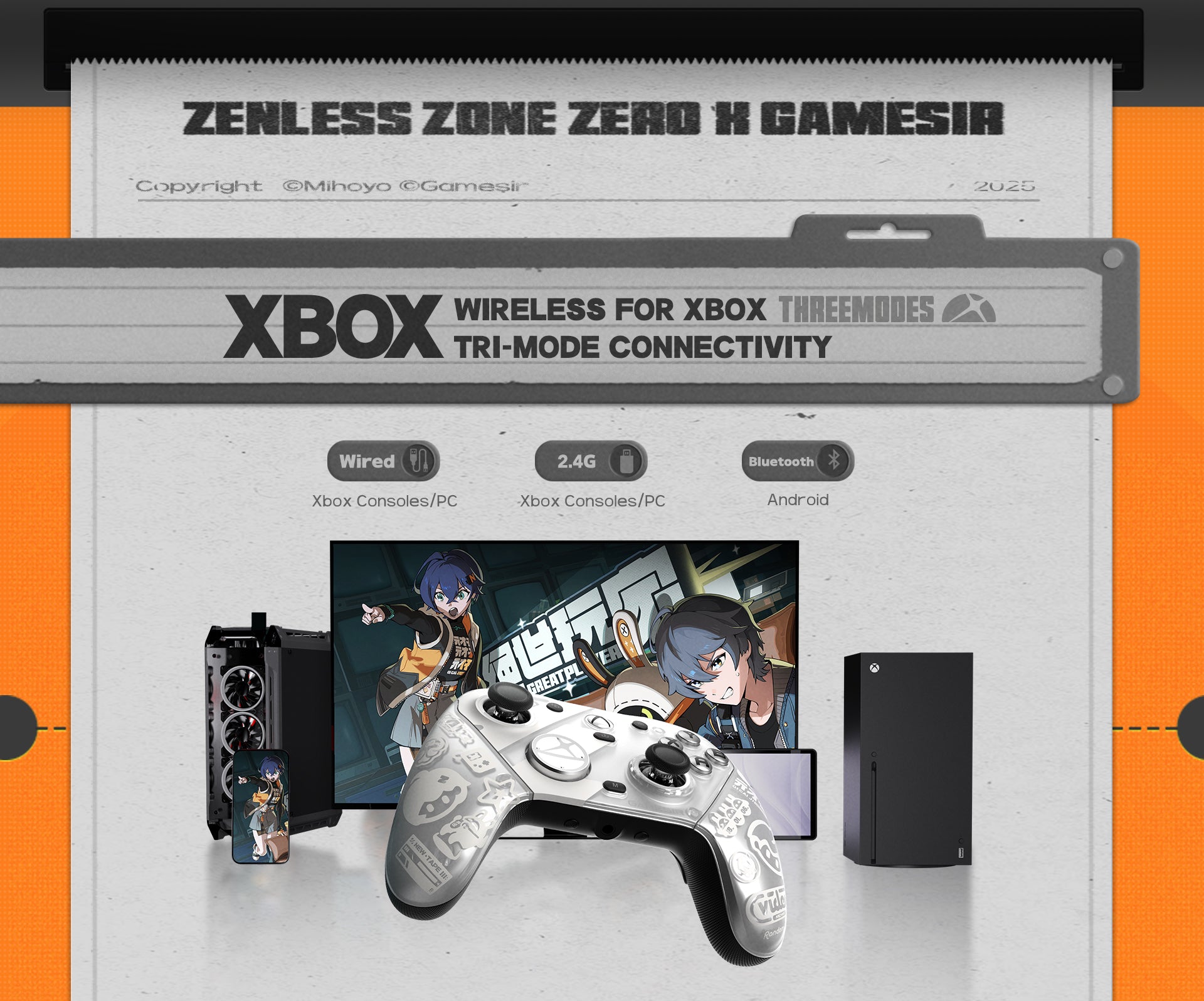 This controller features Tri-Mode Connectivity, offering ultimate flexibility for various platforms. It supports high-speed Wired and low-latency 2.4G wireless connections specifically for Xbox Consoles and PC. Additionally, it includes Bluetooth support for seamless gaming on Android devices, ensuring a consistent experience across console, desktop, and mobile.