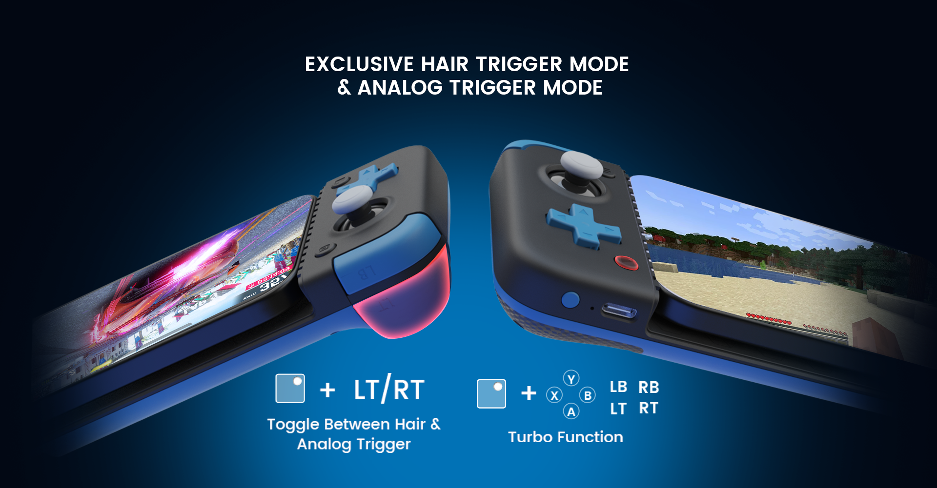 Exclusive hair trigger mode for FPS and action gamers, hold the Capture + LT/RT buttons to toggle between hair & analog triggers, press the Capture + A/B/X/Y/LB/RB/LT/RT buttons to enable the Turbo function