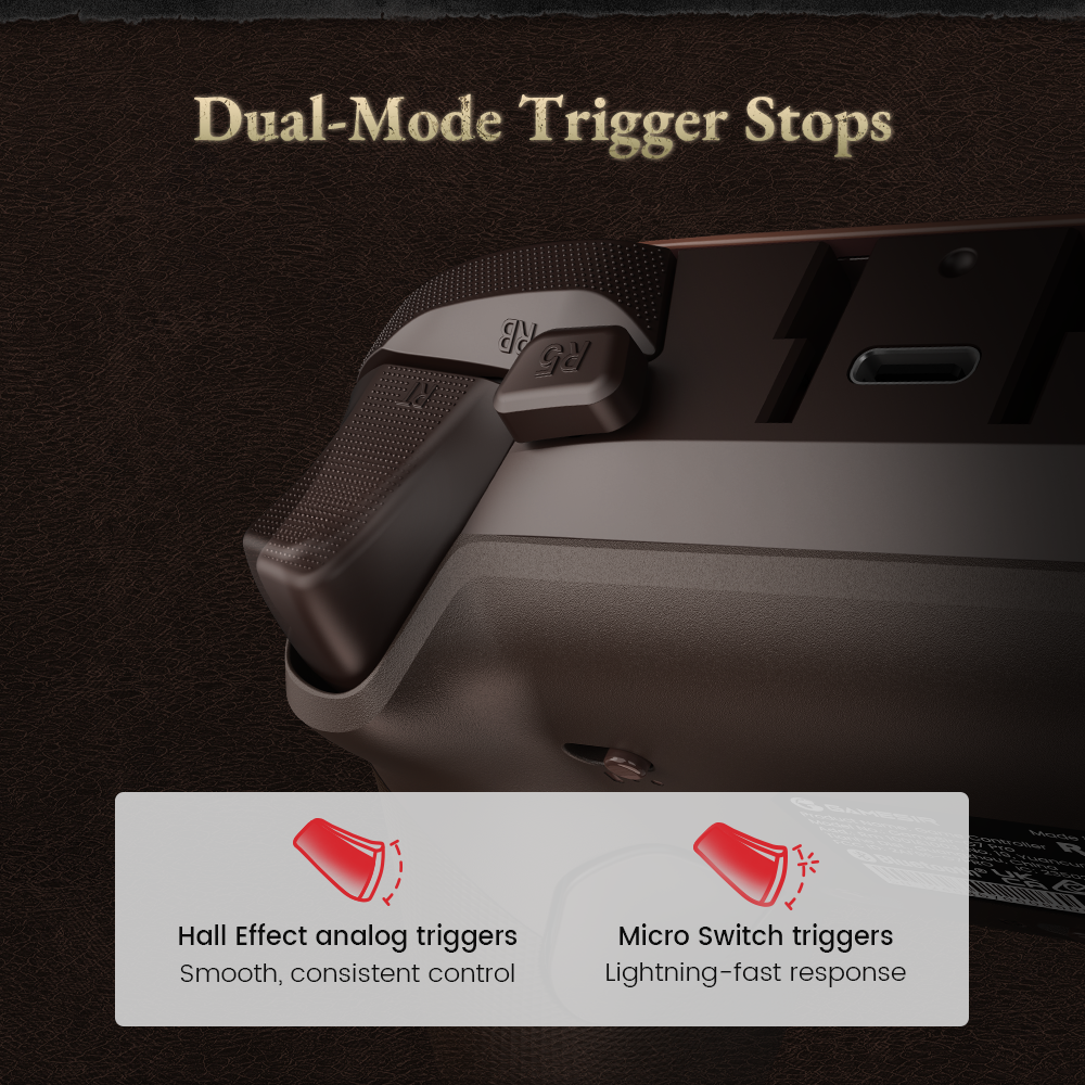 GameSir G7 Pro Dragon's Dogma 2 Edition, a professional-grade controller designed for high-performance gaming on Xbox, PC, and Android.1. Dual-Mode Trigger StopsThe controller features a versatile trigger system that allows players to switch between two distinct modes depending on the genre of game:Hall Effect Analog Mode: Uses electromagnetic sensors to provide smooth, consistent control. This mode measures the full range of the trigger pull (from 0 to 255), which is ideal for 