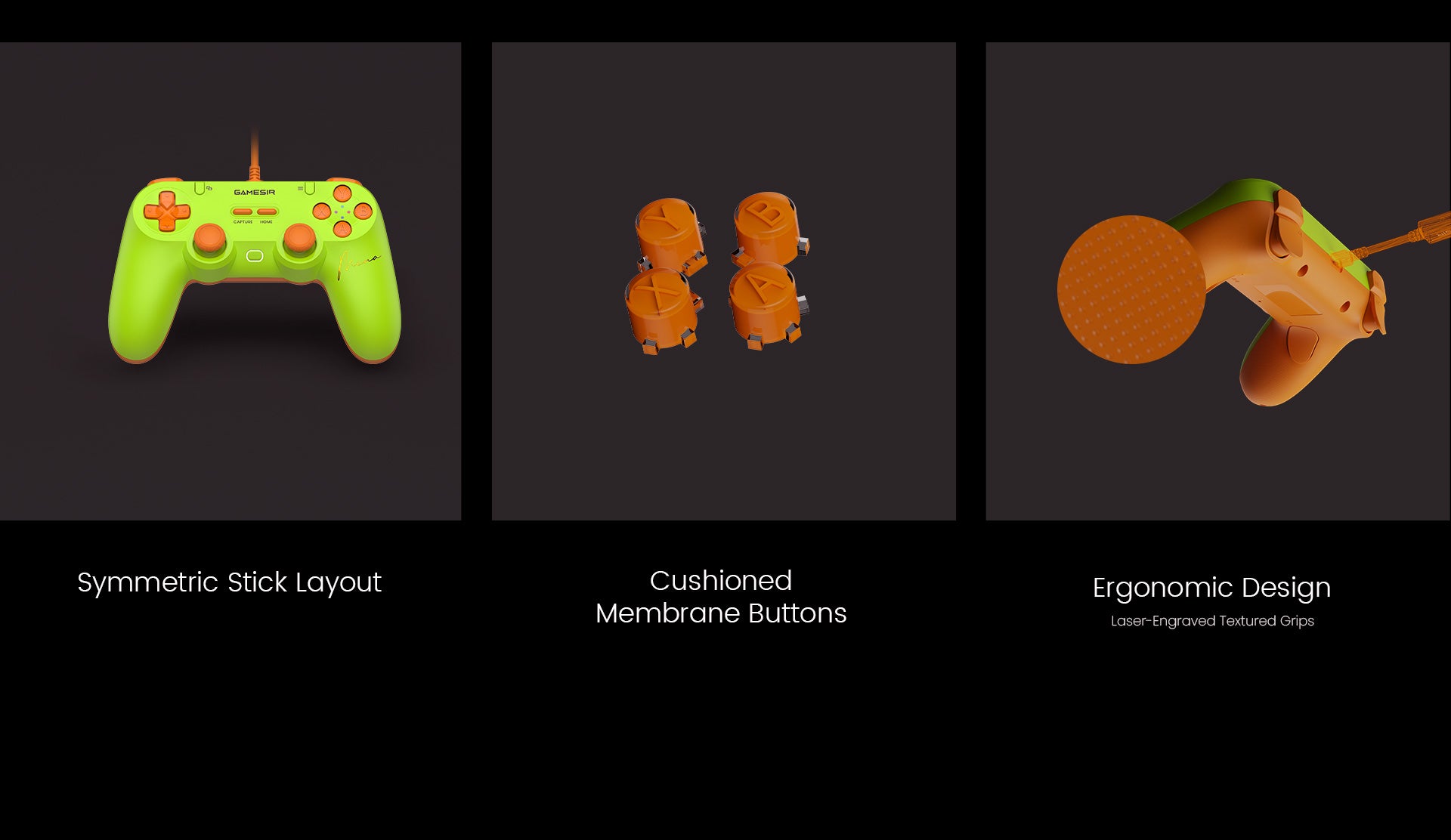 GameSir Tegenaria Lite (MenaRD Collaboration Edition).Continuing the technical breakdown, here are the details for these three specific features:1. Symmetric Stick LayoutThe Design: Unlike the standard Xbox-style asymmetric layout (where the left stick is higher), this model uses a Symmetric Layout. Both thumbsticks are positioned at the bottom, similar to a PlayStation controller.Pro Preference: Many professional fighting game players prefer a symmetric layout for better hand balance and a more natural feel when executing complex directional inputs on a 