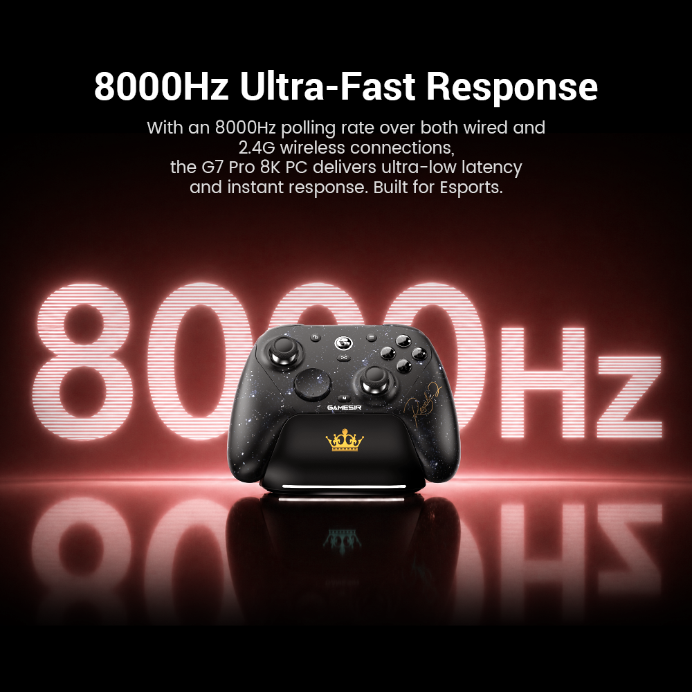GameSir G7 Pro 8K: The Ultimate Esports Controller8000Hz Ultra-Fast Response: Achieve elite-level performance with an 8000Hz polling rate supported over both wired and 2.4G wireless connections. This ensures ultra-low latency and near-instant response times for competitive gaming.