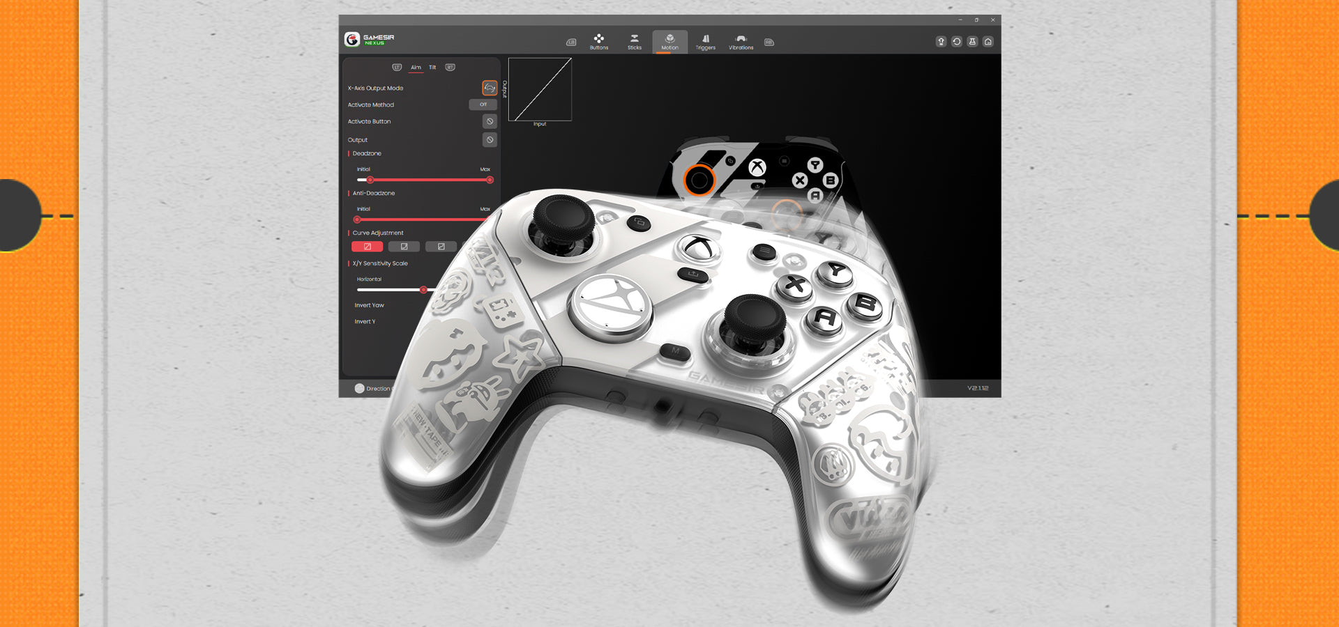 Empower your playstyle with the GameSir G7 Pro, a controller designed for gamers who demand elite-tier performance and a unique visual identity. The semi-translucent chassis, adorned with custom urban graffiti artwork, is powered by the professional GameSir Nexus software suite.This hardware-software synergy allows for granular calibration across five core modules: Buttons, Sticks, Motion, Triggers, and Vibration. Harness the full potential of the built-in 6-axis gyroscope with dedicated motion-assisted aiming tools, including advanced Anti-Deadzone management, custom response curves, and independent X/Y axis sensitivity scaling. With real-time visual feedback for every mapping adjustment, you can achieve pixel-perfect accuracy and instant responsiveness, ensuring you maintain an unparalleled competitive edge in every match.
