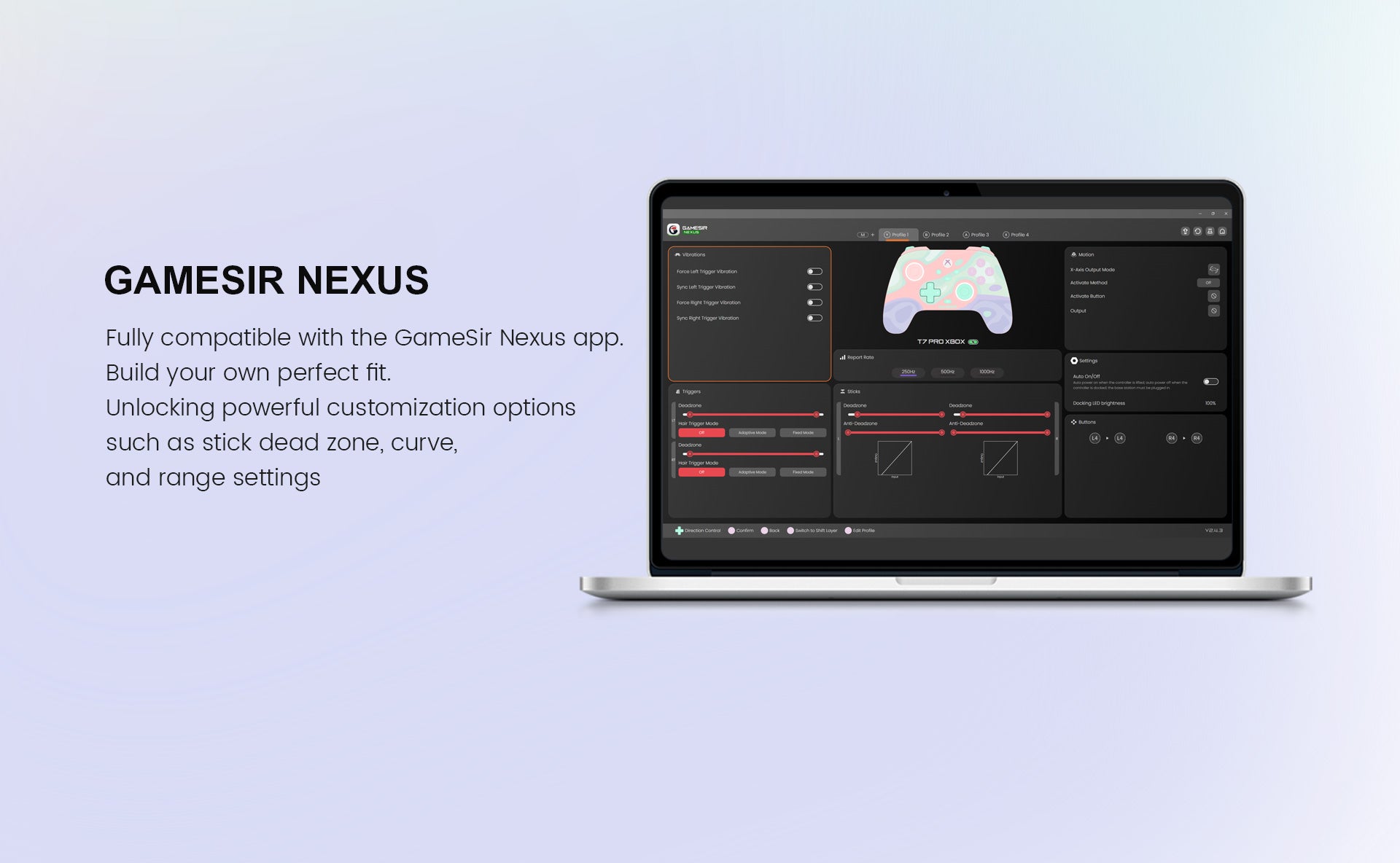 GAMESIR NEXUS  Fully compatible with the GameSir Nexus app.Build your own perfect fit.Unlocking powerful customization options such as stick dead zone, curve, and range settings