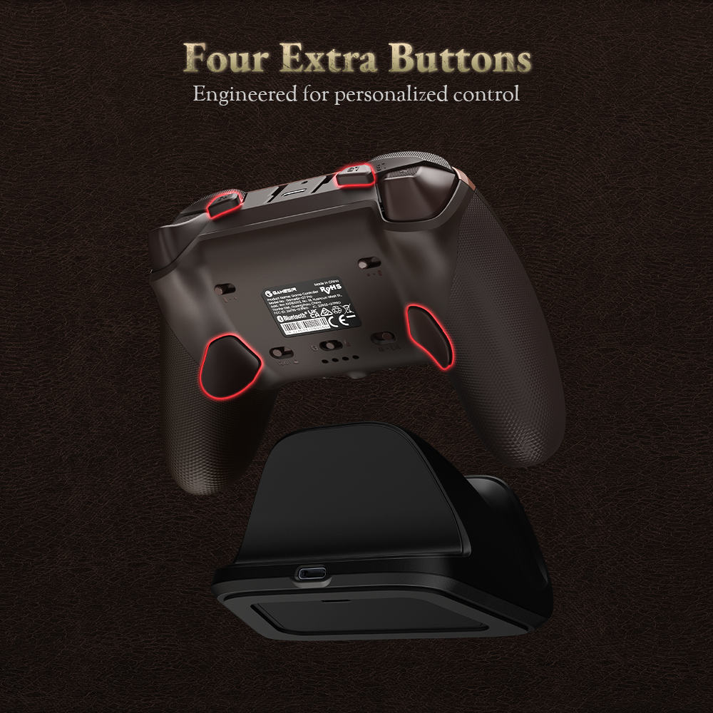 1. Four Extra Buttons for Personalized ControlThe controller is designed for complex gameplay, offering four additional mappable buttons to keep your thumbs on the sticks:Two Mini Bumpers: Located on the top edge between the standard triggers and bumpers, these provide quick-access points for secondary skills or items.Two Lockable Back Buttons: Ergonomically placed on the rear grips. These can be mapped to any face button (like jump or dodge) and feature a physical lock switch to prevent accidental presses during intense combat.2. Mag-Res™ TMR SticksThis remains the standout technical feature, utilizing Tunneling Magnetoresistance (TMR) sensors:Performance: It offers the linear precision of traditional sticks but with the contactless, anti-drift durability of magnetic sensors.Precision: Powered by a 12-bit ADC chip, it provides a 4096-level resolution and is rated for a 5 million cycle lifespan.3. Professional Responsiveness1000Hz Polling Rate: Ensures an ultra-low 1ms response time on PC.Dual-Mode Trigger Stops: Allows you to switch between Hall Effect Analog (smooth travel) and Micro Switch (instant hair-trigger) modes.Built-In Gyroscope: Supports motion-aiming and mapping to sticks or mouse (PC only).4. Immersive Design & AccessoriesOfficial Collaboration: Features a custom 