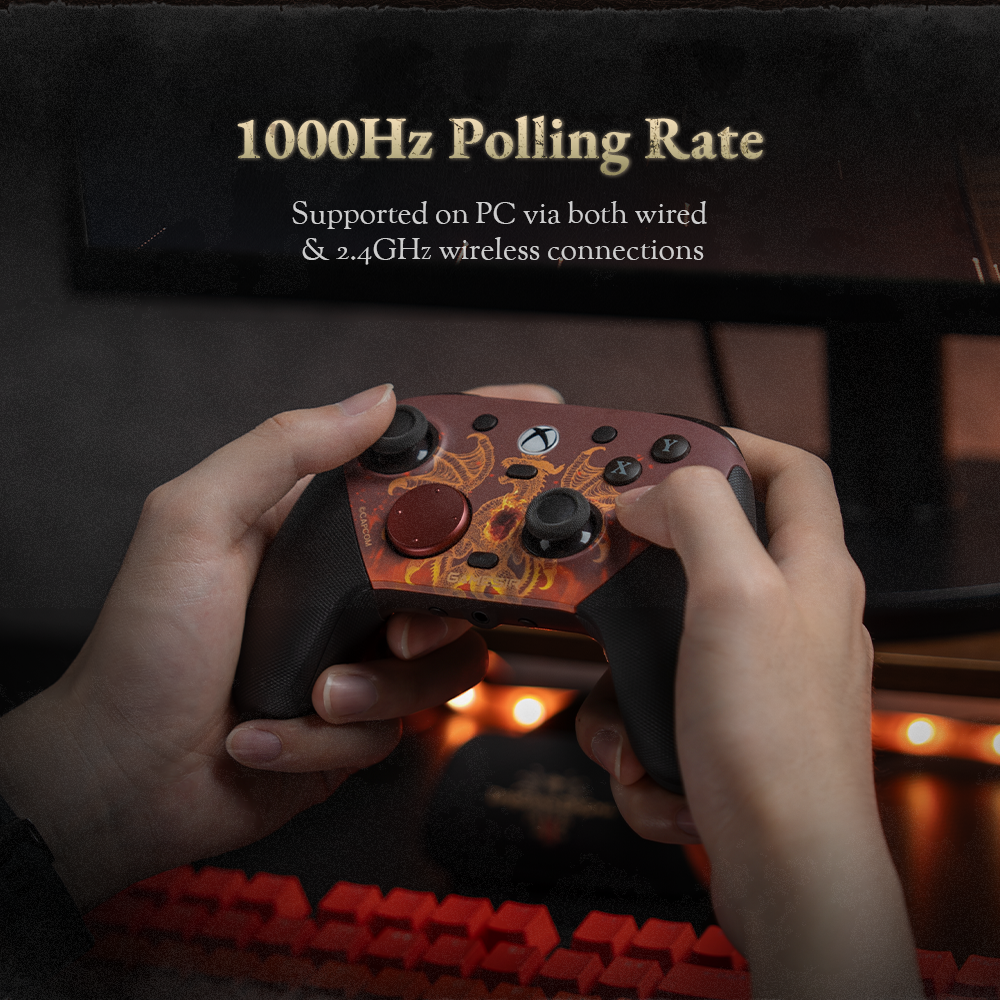 000Hz Polling RateThe controller is designed for elite responsiveness, offering a 1000Hz polling rate on PC.Near-Instant Response: This means the controller communicates its input status to the computer 1,000 times per second, resulting in an ultra-low 1ms input latency.Dual-Mode Support: Unlike many controllers that only reach high speeds when plugged in, this model supports the full 1000Hz rate via both wired and 2.4GHz wireless connections. This ensures pro-level performance without the restriction of a cable.Combat Advantage: For Dragon's Dogma 2, this provides the 