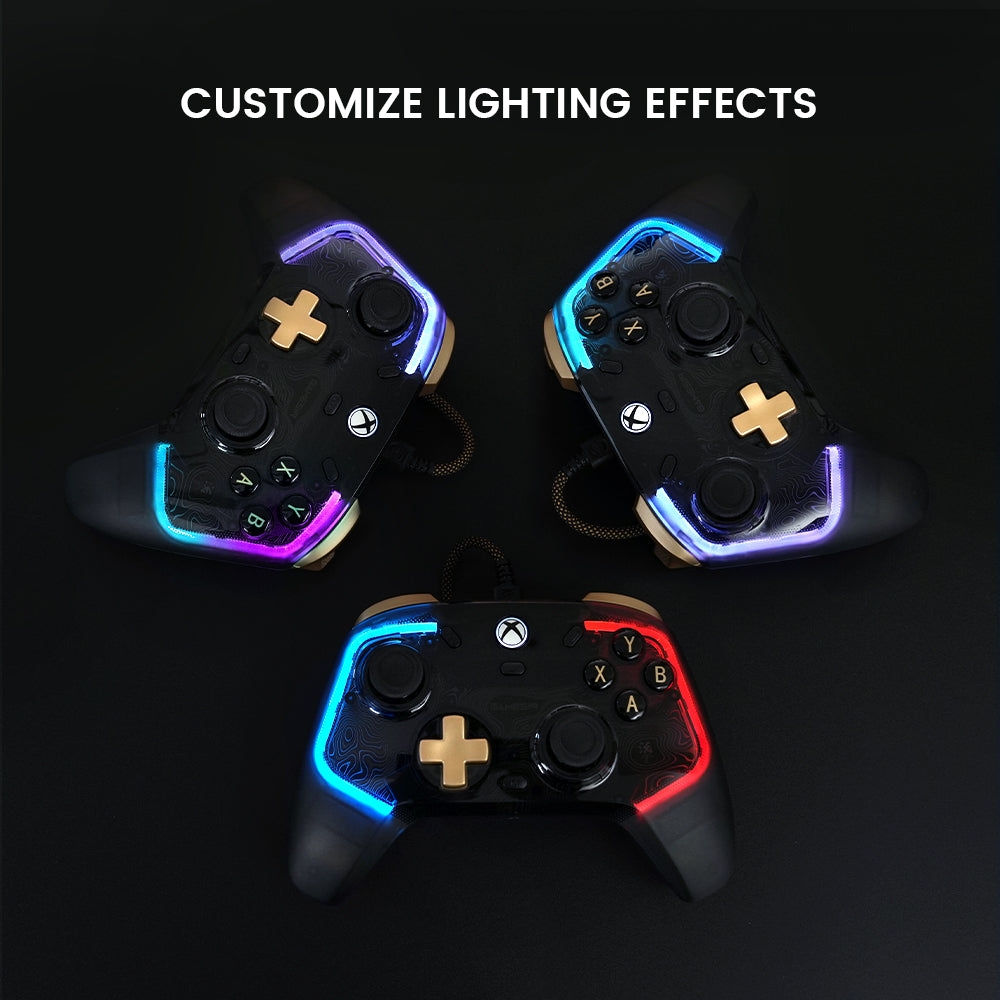 Customizable RGB lighting with 4 effects and adjustable brightness on GameSir Kaleid Flux controller