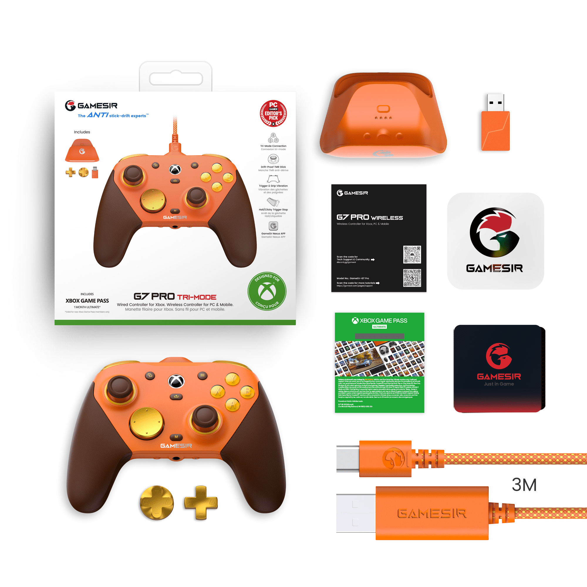 GameSir G7 Pro Tri-Mode Xbox Wired, PC & Mobile Wireless Controller - Amber Flame - GameSir