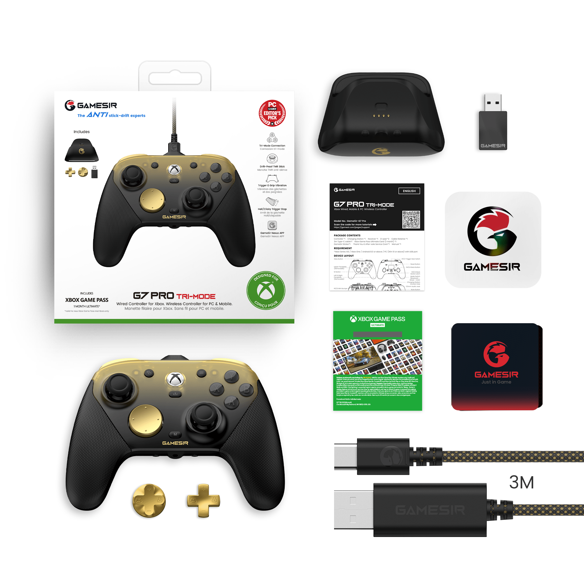 GameSir G7 Pro Tri-Mode Xbox Wired, PC & Mobile Wireless Controller - Golden Ombre - GameSir