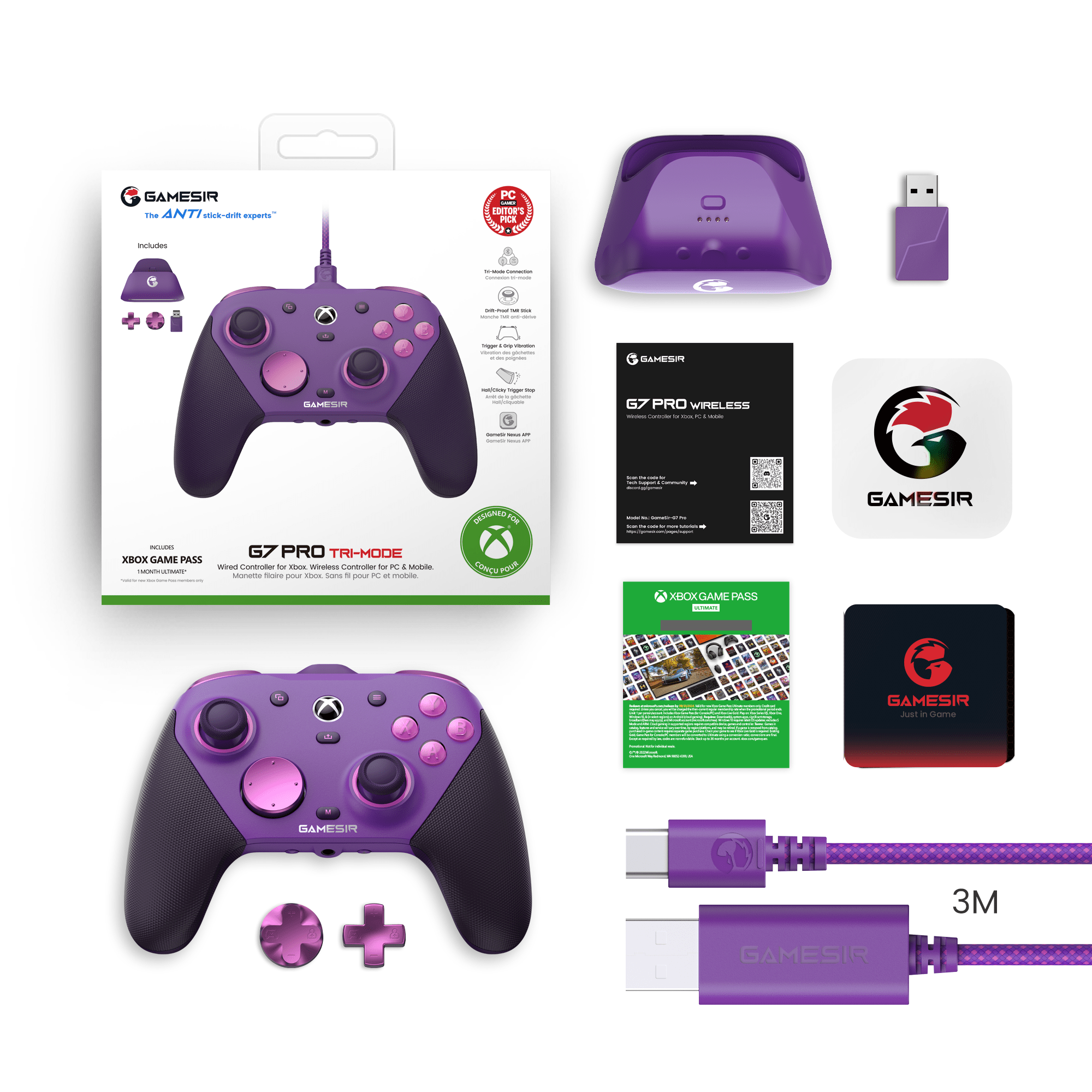 GameSir G7 Pro Tri-Mode Xbox Wired, PC & Mobile Wireless Controller - Plum Purple - GameSir